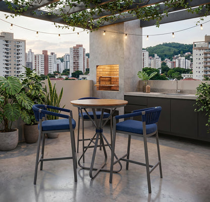 Conjunto Banquetas 3 Lugares - Mesa Bistrô - Alumínio - Corda náutica