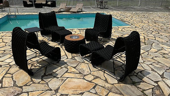 Conjunto Rennes em tricô náutico com mesa de centro e mesa auxiliar lateral de alumínio