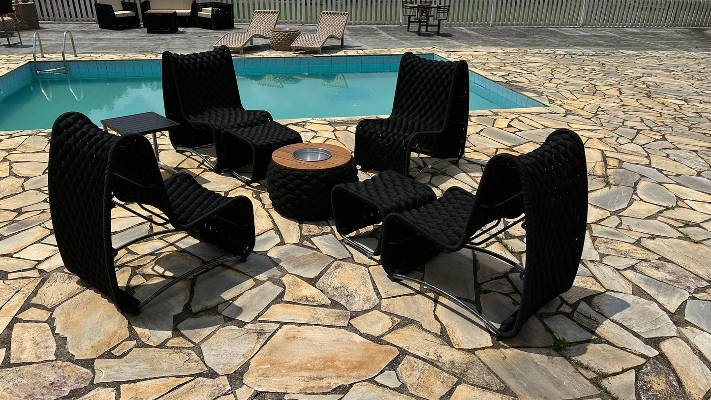 Conjunto Rennes em tricô náutico com mesa de centro e mesa auxiliar lateral de alumínio - Imagem 2