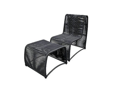 Poltrona Rennes slim com puff extensor em corda náutica e alumínio