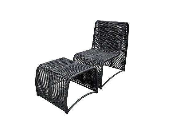 Poltrona Rennes slim com puff extensor em corda náutica e alumínio